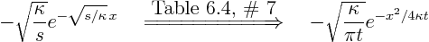 \begin{displaymath}
- \sqrt{\frac{\kappa}{s}} e^{-\sqrt{s/\kappa}  x}
\qua...
...w}
\quad
- \sqrt{\frac{\kappa}{\pi t}} e^{-x^2/4\kappa t}
\end{displaymath}