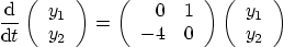 \begin{displaymath}
\frac{{\rm d}}{{\rm d} t}
\left(\begin{array}{c} y_1 \\ ...
...ight)
\left(\begin{array}{c} y_1 \\ y_2 \end{array}\right)
\end{displaymath}