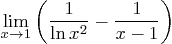 \begin{displaymath}
\lim_{x\to1}\left(\frac{1}{\ln x^2} - \frac{1}{x-1}\right)
\end{displaymath}