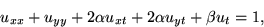 \begin{displaymath}
u_{xx} + u_{yy} + 2\alpha u_{xt}+ 2\alpha u_{yt}+ \beta u_{t} = 1,\end{displaymath}