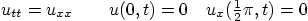 \begin{displaymath}
u_{tt} = u_{xx} \qquad u(0,t)=0 \quad u_x({\textstyle\frac12}\pi,t)=0
\end{displaymath}