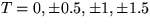 $T= 0, \pm 0.5, \pm 1, \pm 1.5$