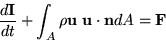 \begin{displaymath}
 \frac{d{\bf I}}{dt} + \int_A \rho {\bf u}\ {\bf u} \cdot {\bf n}\/ dA =
 {\bf F}\end{displaymath}