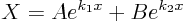 \begin{displaymath}
X = A e^{k_1 x} + B e^{k_2 x}
\end{displaymath}