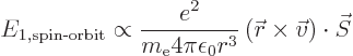 \begin{displaymath}
E_{1,\mbox{\scriptsize spin-orbit}} \propto
\frac{e^2}{m_{...
...0 r^3}
\left({\skew0\vec r}\times\vec{v}\right) \cdot \vec{S}
\end{displaymath}