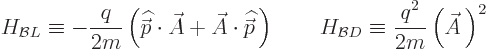 \begin{displaymath}
H_{{\cal B}L} \equiv - \frac{q}{2m}\left({\skew 4\widehat{\...
...{\cal B}D} \equiv \frac{q^2}{2m} \left(\skew3\vec A \right)^2
\end{displaymath}